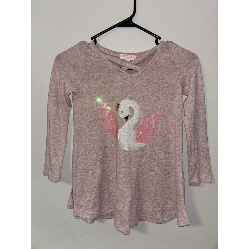 Youth Girls Pink Long Sleeve Shirt Size Small With Pink Sequins